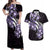 Plumeria Tribal Tattoo Couples Matching Off Shoulder Maxi Dress and Hawaiian Shirt Purple Polynesian Pattern