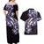 Plumeria Tribal Tattoo Couples Matching Off Shoulder Maxi Dress and Hawaiian Shirt Purple Polynesian Pattern