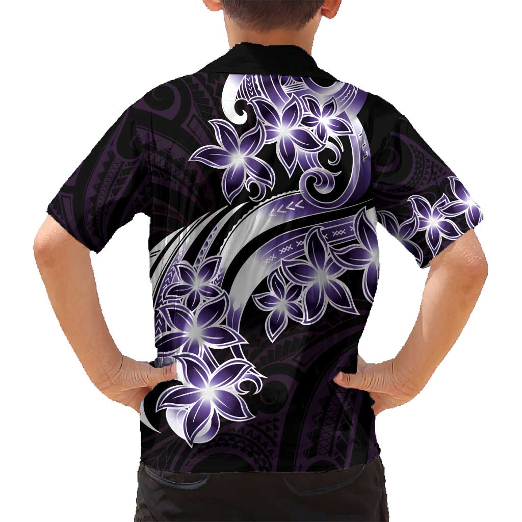 Plumeria Tribal Tattoo Family Matching Long Sleeve Bodycon Dress and Hawaiian Shirt Purple Polynesian Pattern LT9 - Polynesian Pride