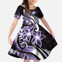 Plumeria Tribal Tattoo Family Matching Long Sleeve Bodycon Dress and Hawaiian Shirt Purple Polynesian Pattern LT9 Daughter's Dress Purple - Polynesian Pride