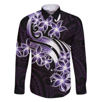 Plumeria Tribal Tattoo Family Matching Long Sleeve Bodycon Dress and Hawaiian Shirt Purple Polynesian Pattern LT9 Dad's Shirt - Long Sleeve Purple - Polynesian Pride