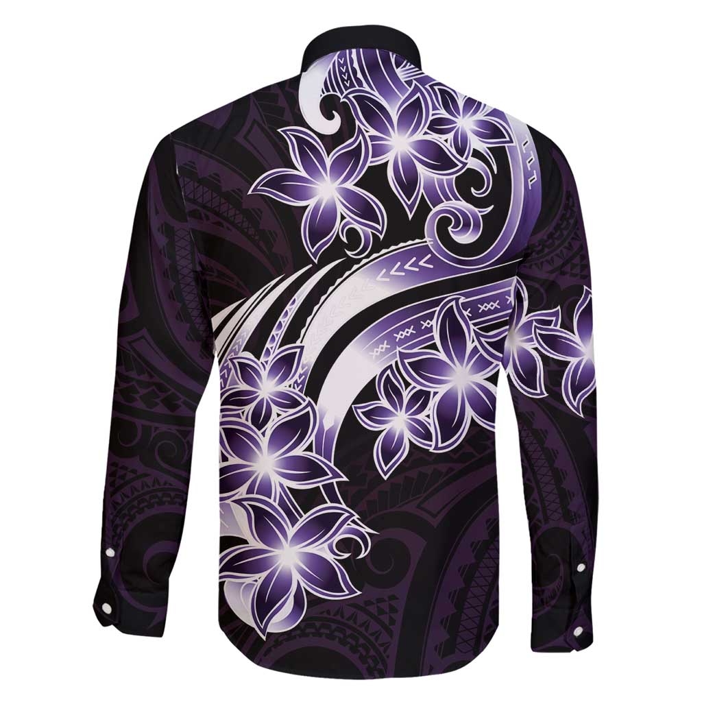 Plumeria Tribal Tattoo Family Matching Long Sleeve Bodycon Dress and Hawaiian Shirt Purple Polynesian Pattern LT9 - Polynesian Pride