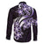 Plumeria Tribal Tattoo Family Matching Off The Shoulder Long Sleeve Dress and Hawaiian Shirt Purple Polynesian Pattern