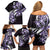 Plumeria Tribal Tattoo Family Matching Off Shoulder Short Dress and Hawaiian Shirt Purple Polynesian Pattern