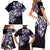 Plumeria Tribal Tattoo Family Matching Short Sleeve Bodycon Dress and Hawaiian Shirt Purple Polynesian Pattern