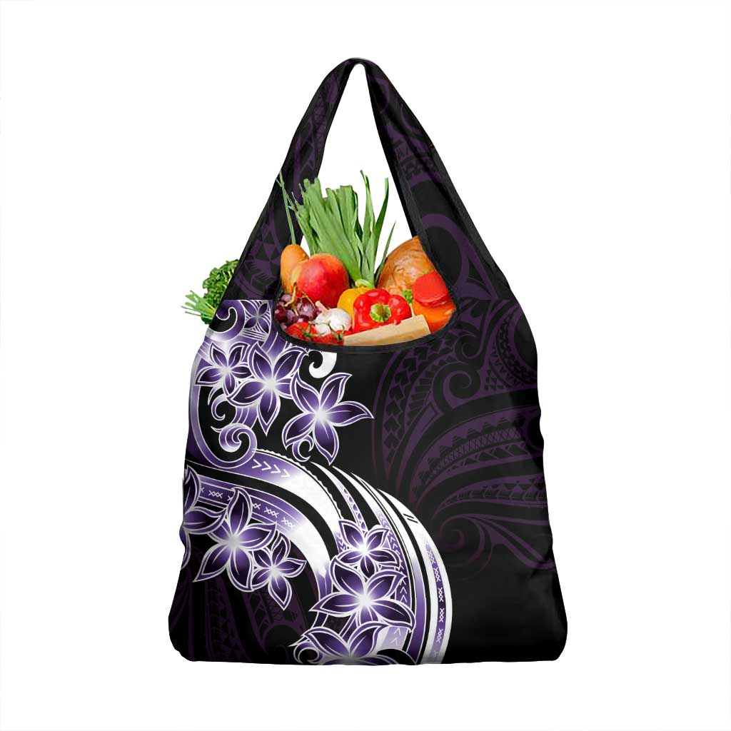 Plumeria Tribal Tattoo Grocery Bag Purple Polynesian Pattern LT9 1-pack One Size Purple - Polynesian Pride