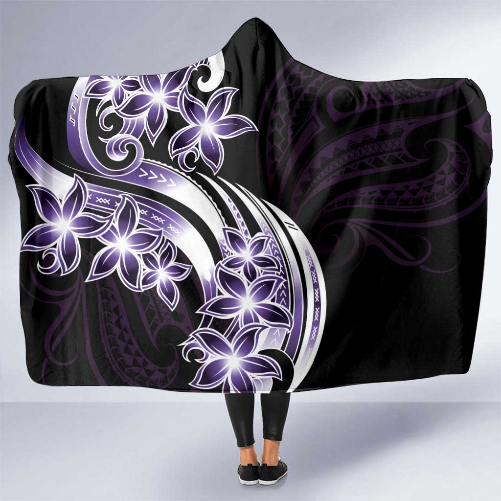 Plumeria Tribal Tattoo Hooded Blanket Purple Polynesian Pattern