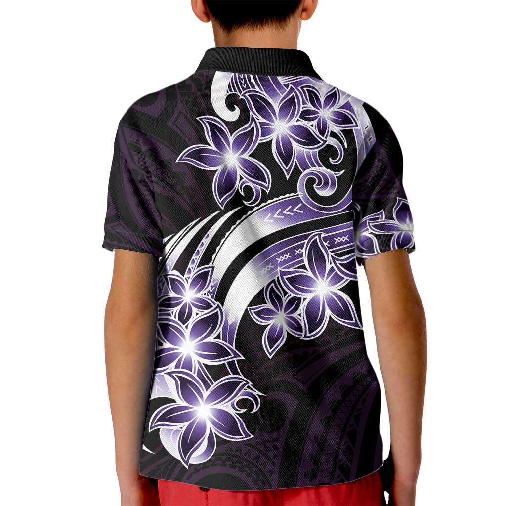 Plumeria Tribal Tattoo Kid Polo Shirt Purple Polynesian Pattern