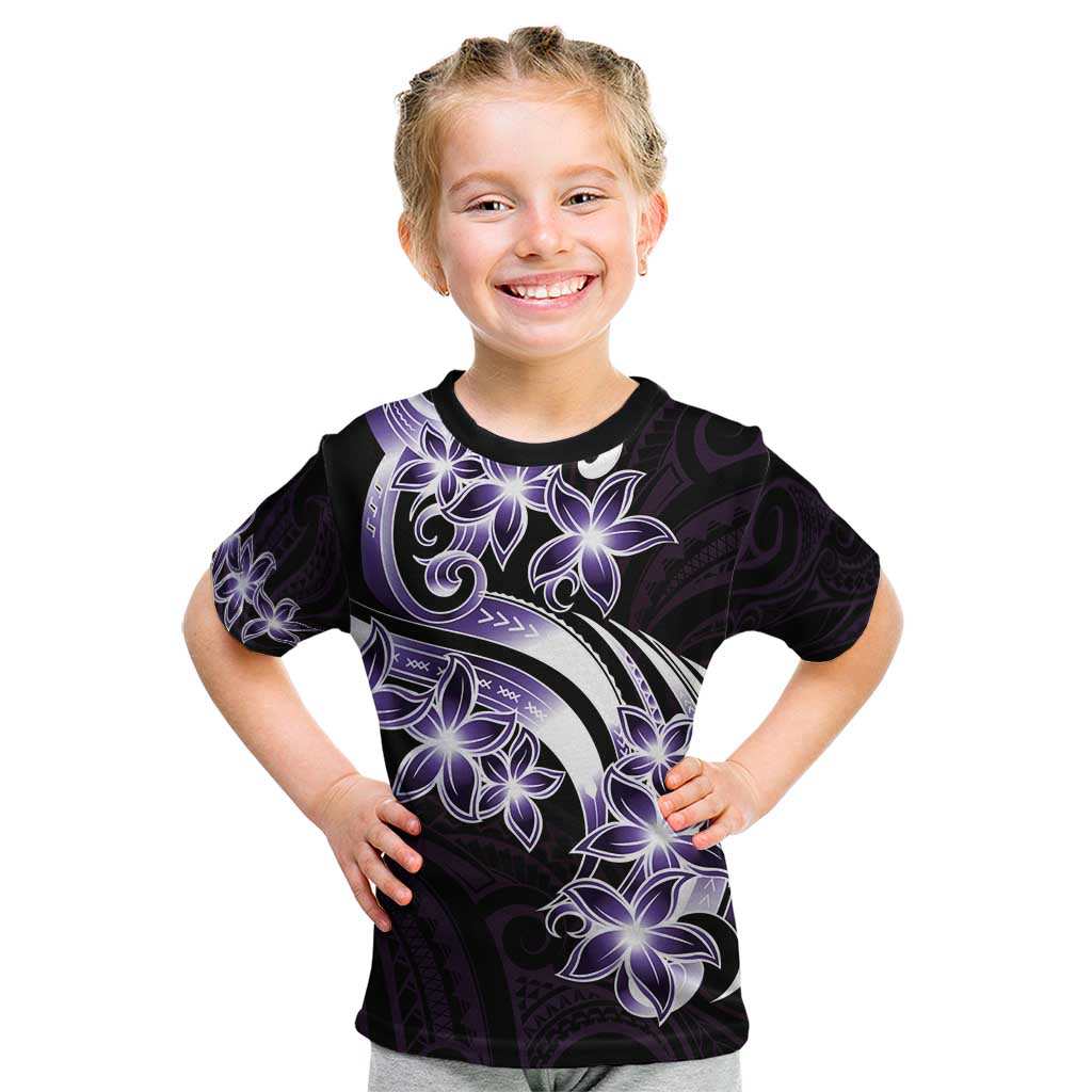 Plumeria Tribal Tattoo Kid T Shirt Purple Polynesian Pattern