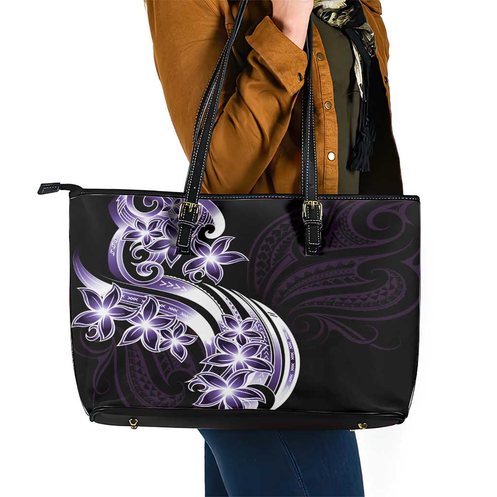 Plumeria Tribal Tattoo Leather Tote Bag Purple Polynesian Pattern LT9 - Polynesian Pride