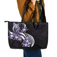 Plumeria Tribal Tattoo Leather Tote Bag Purple Polynesian Pattern LT9 - Polynesian Pride