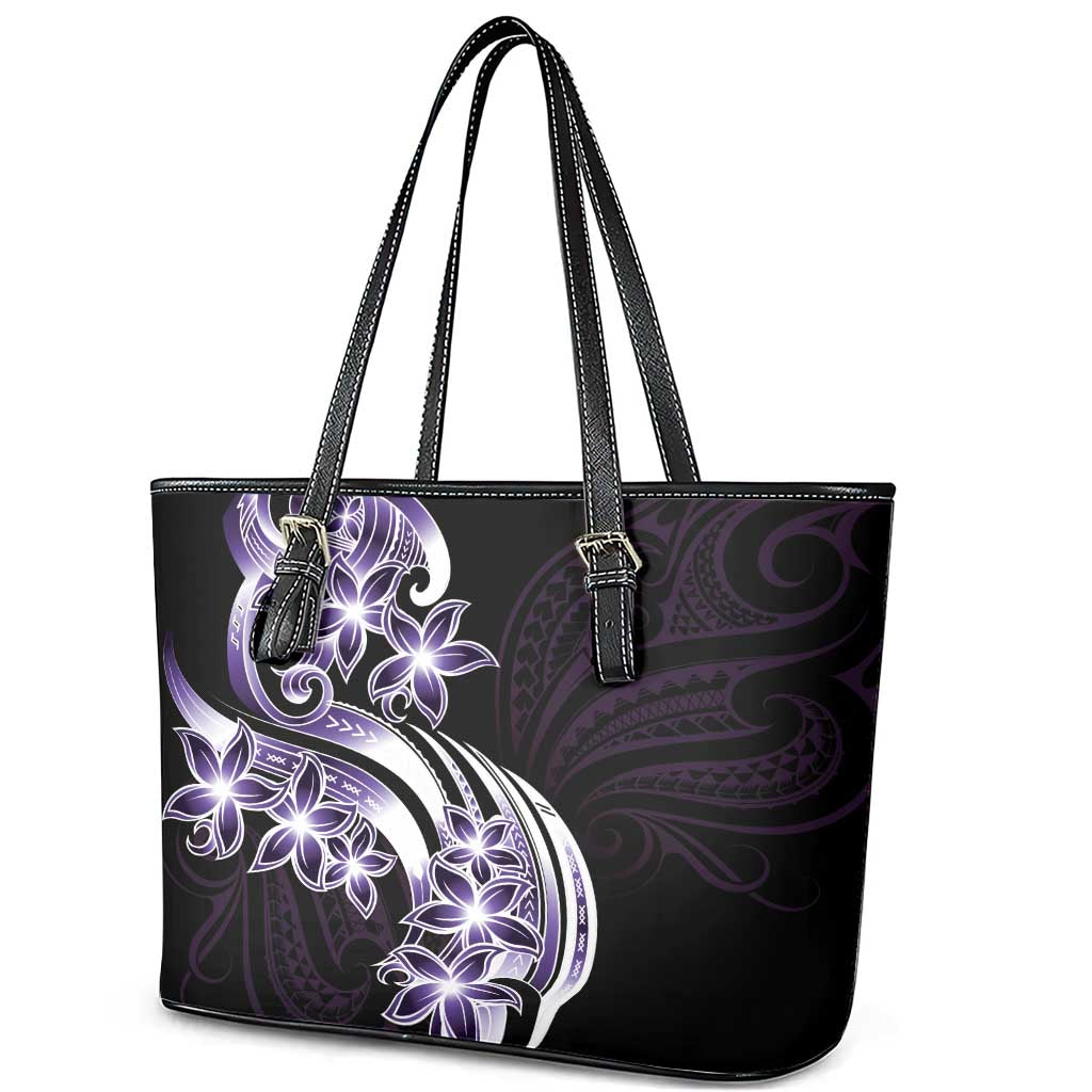 Plumeria Tribal Tattoo Leather Tote Bag Purple Polynesian Pattern LT9 - Polynesian Pride