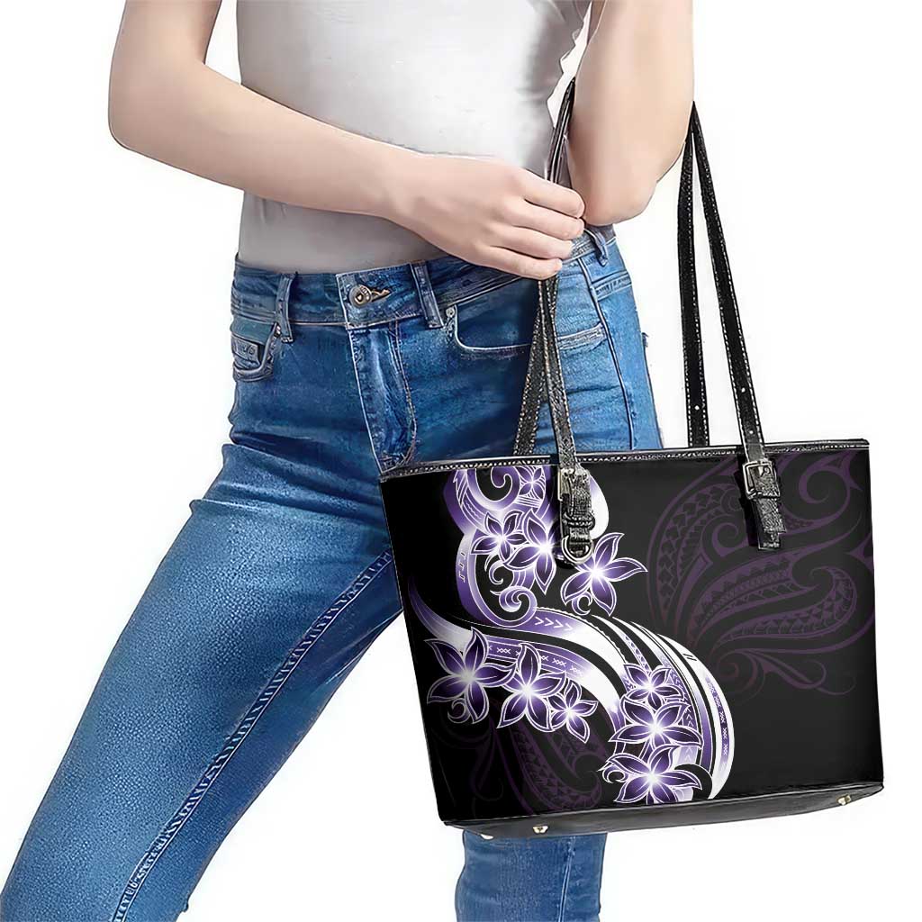 Plumeria Tribal Tattoo Leather Tote Bag Purple Polynesian Pattern LT9 - Polynesian Pride