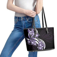 Plumeria Tribal Tattoo Leather Tote Bag Purple Polynesian Pattern LT9 - Polynesian Pride