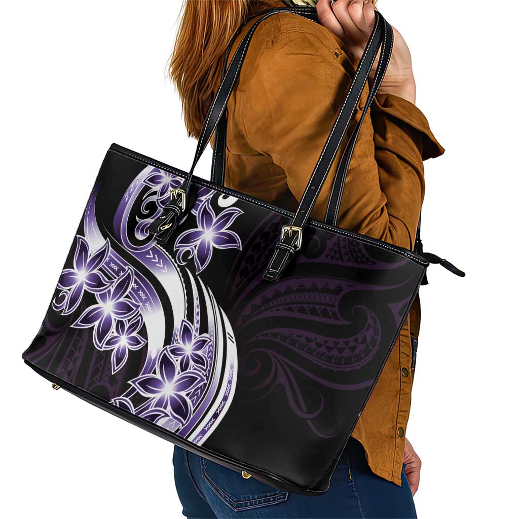 Plumeria Tribal Tattoo Leather Tote Bag Purple Polynesian Pattern LT9 - Polynesian Pride
