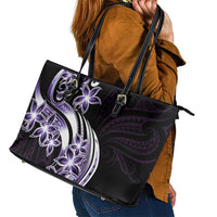 Plumeria Tribal Tattoo Leather Tote Bag Purple Polynesian Pattern LT9 - Polynesian Pride