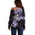 Plumeria Tribal Tattoo Off Shoulder Sweater Purple Polynesian Pattern