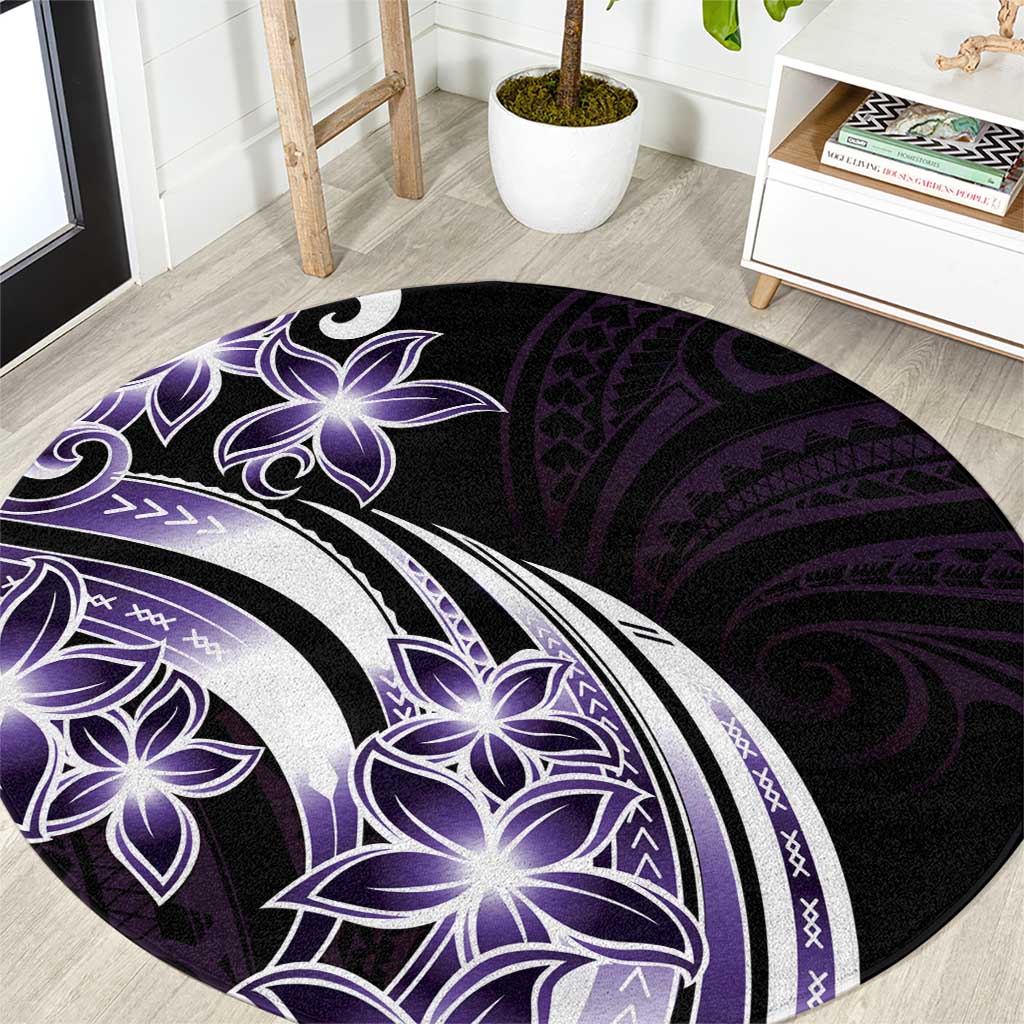 Plumeria Tribal Tattoo Round Carpet Purple Polynesian Pattern