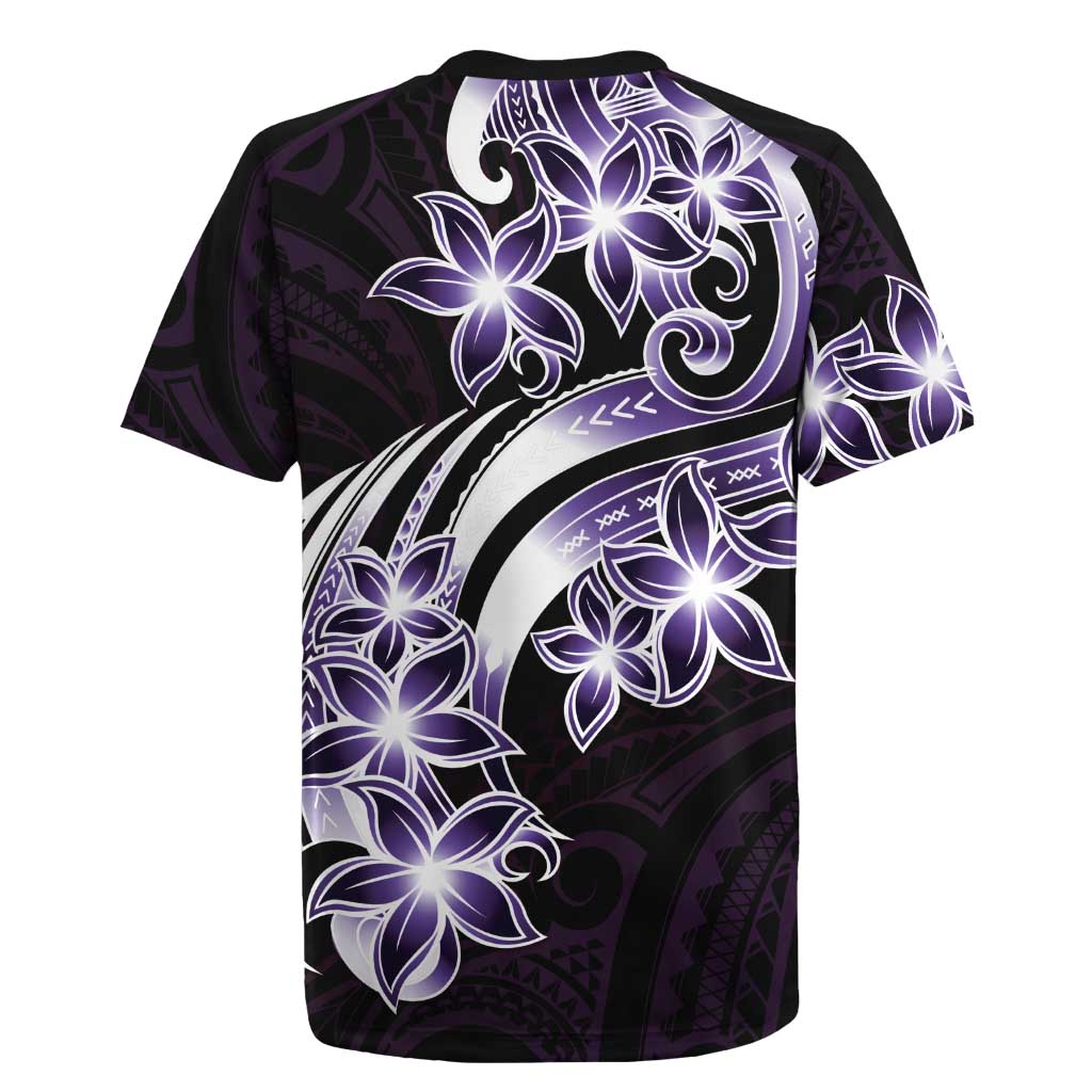 Plumeria Tribal Tattoo Rugby Jersey Purple Polynesian Pattern