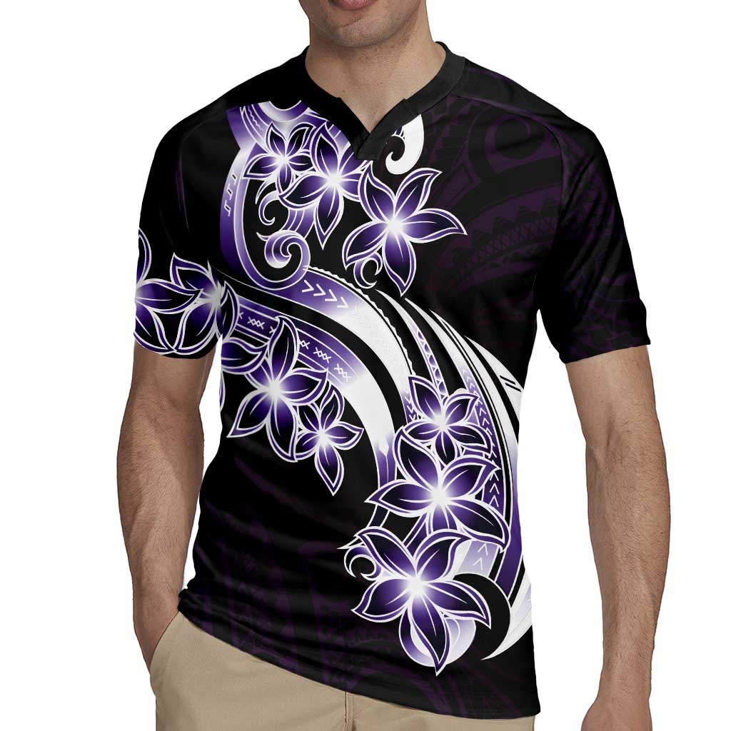 Plumeria Tribal Tattoo Rugby Jersey Purple Polynesian Pattern