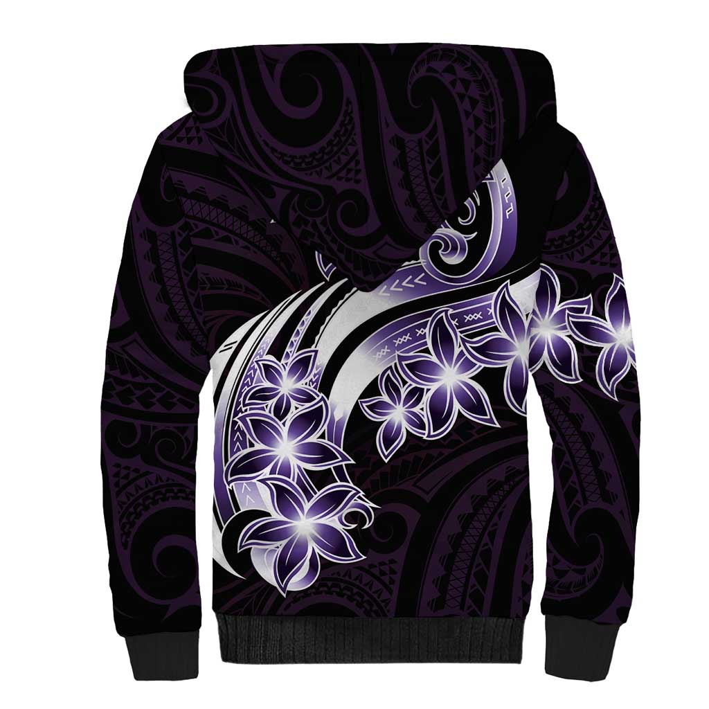 Plumeria Tribal Tattoo Sherpa Hoodie Purple Polynesian Pattern LT9 - Polynesian Pride