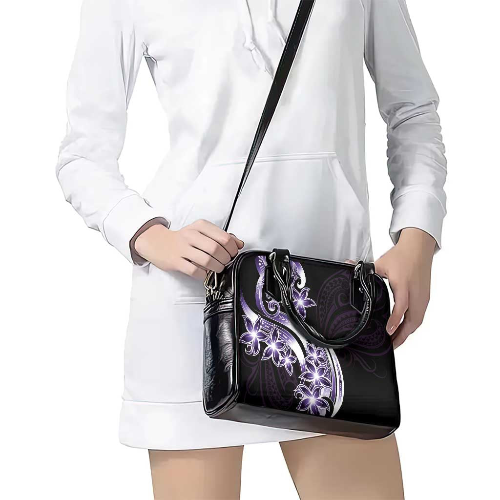Plumeria Tribal Tattoo Shoulder Handbag Purple Polynesian Pattern