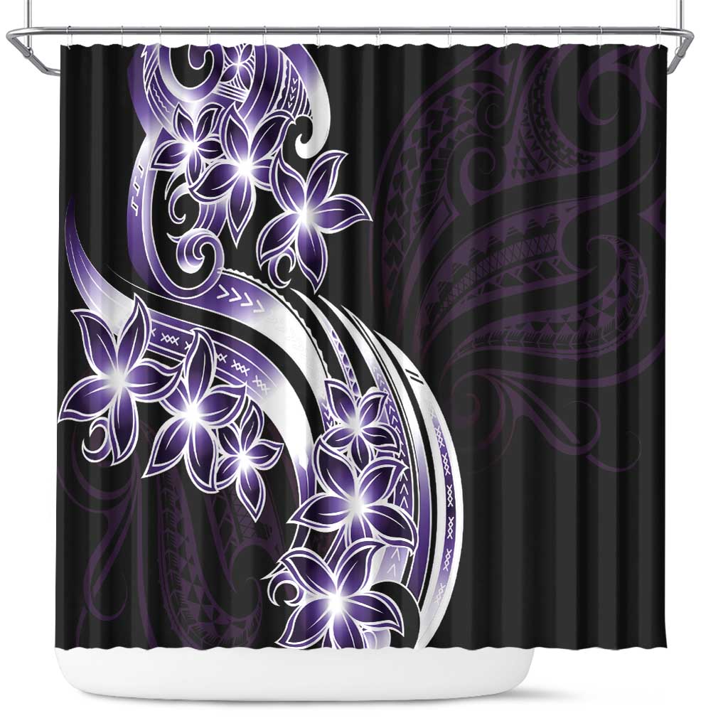 Plumeria Tribal Tattoo Shower Curtain Purple Polynesian Pattern