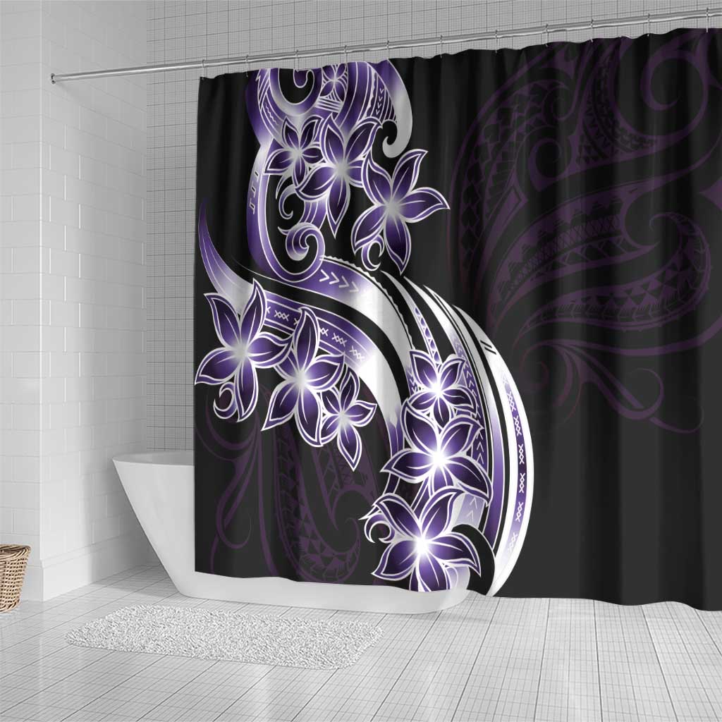 Plumeria Tribal Tattoo Shower Curtain Purple Polynesian Pattern