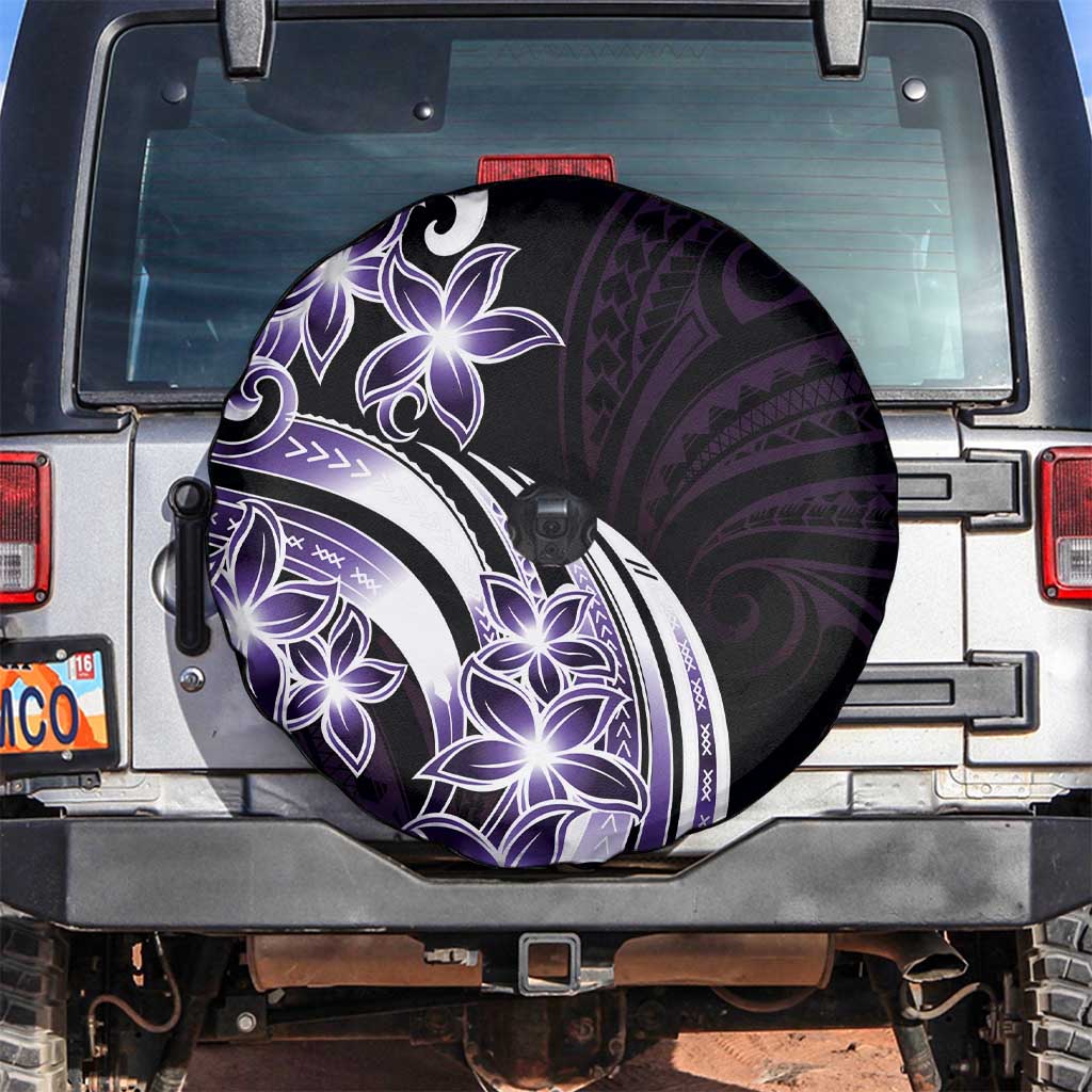 Plumeria Tribal Tattoo Spare Tire Cover Purple Polynesian Pattern