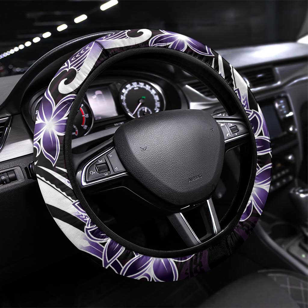 Plumeria Tribal Tattoo Steering Wheel Cover Purple Polynesian Pattern