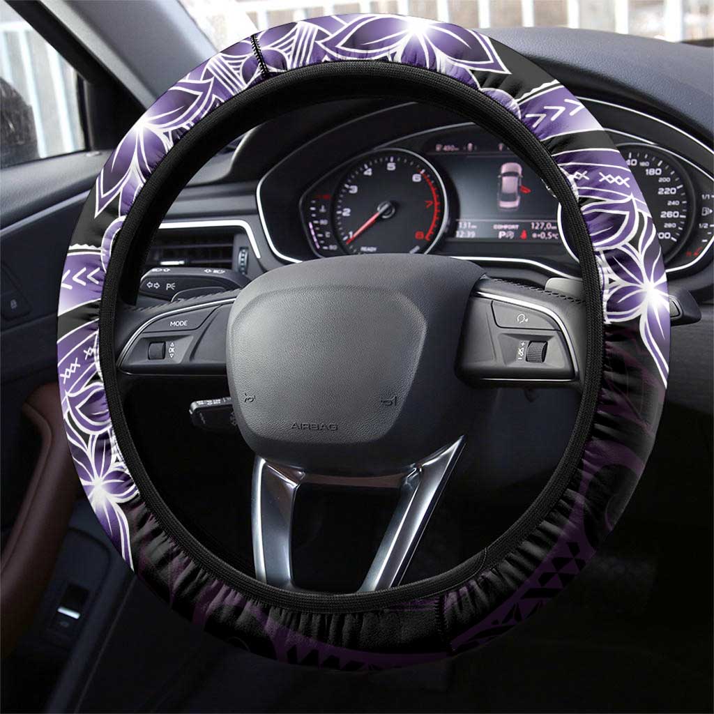 Plumeria Tribal Tattoo Steering Wheel Cover Purple Polynesian Pattern LT9 - Polynesian Pride
