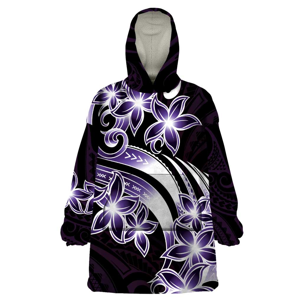 Plumeria Tribal Tattoo Wearable Blanket Hoodie Purple Polynesian Pattern LT9 One Size Purple - Polynesian Pride