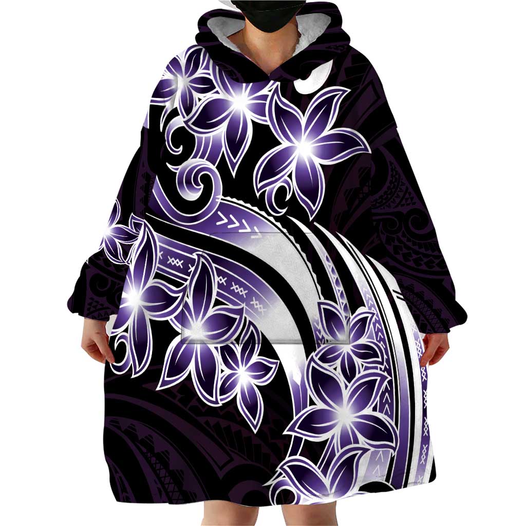 Plumeria Tribal Tattoo Wearable Blanket Hoodie Purple Polynesian Pattern LT9 - Polynesian Pride