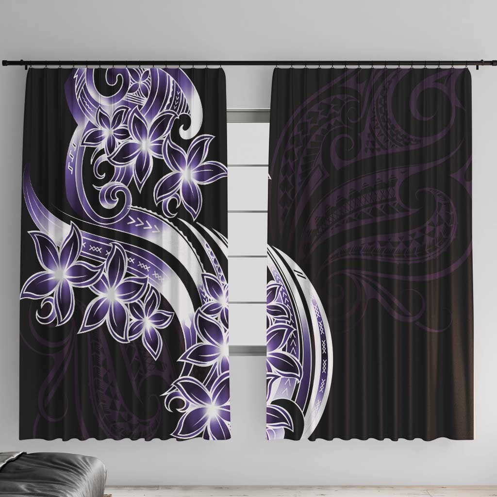 Plumeria Tribal Tattoo Window Curtain Purple Polynesian Pattern LT9 With Hooks Purple - Polynesian Pride