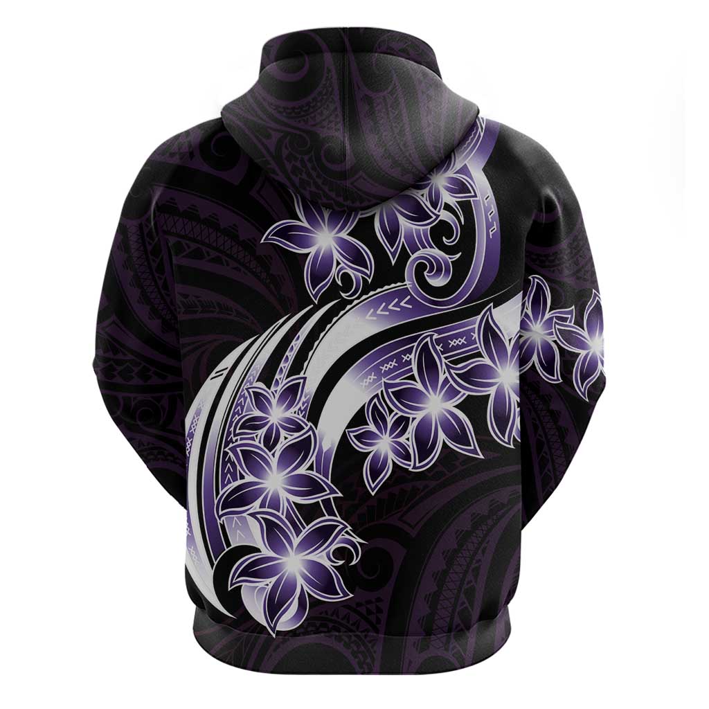 Plumeria Tribal Tattoo Zip Hoodie Purple Polynesian Pattern