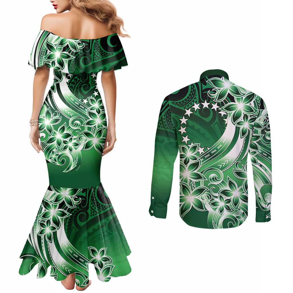 Cook Islands Tattoo Couples Matching Mermaid Dress and Long Sleeve Button Shirt Plumeria Polynesian Pattern LT9 - Polynesian Pride