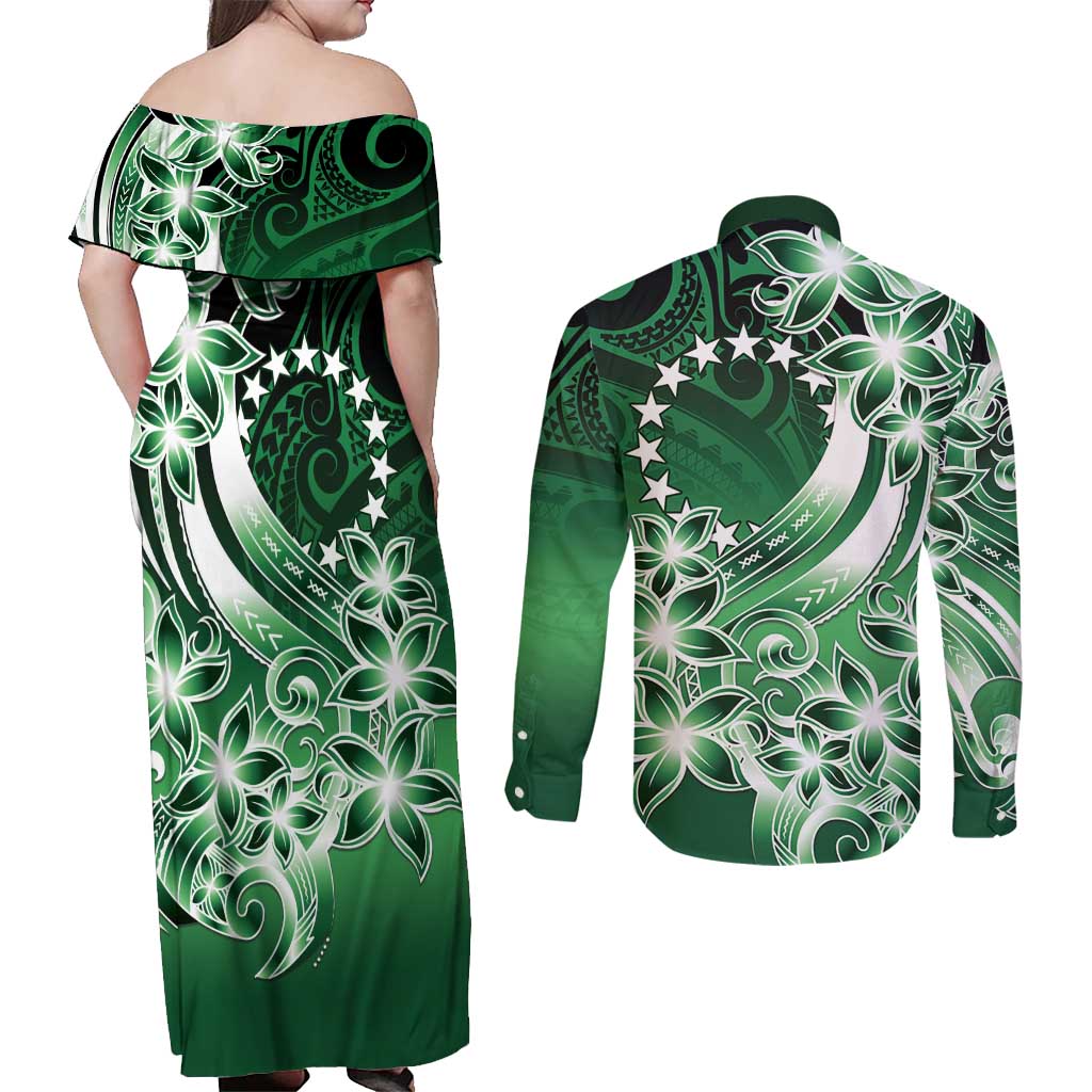 Cook Islands Tattoo Couples Matching Off Shoulder Maxi Dress and Long Sleeve Button Shirt Plumeria Polynesian Pattern LT9 - Polynesian Pride