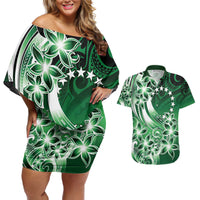 Cook Islands Tattoo Couples Matching Off Shoulder Short Dress and Hawaiian Shirt Plumeria Polynesian Pattern LT9 Green - Polynesian Pride