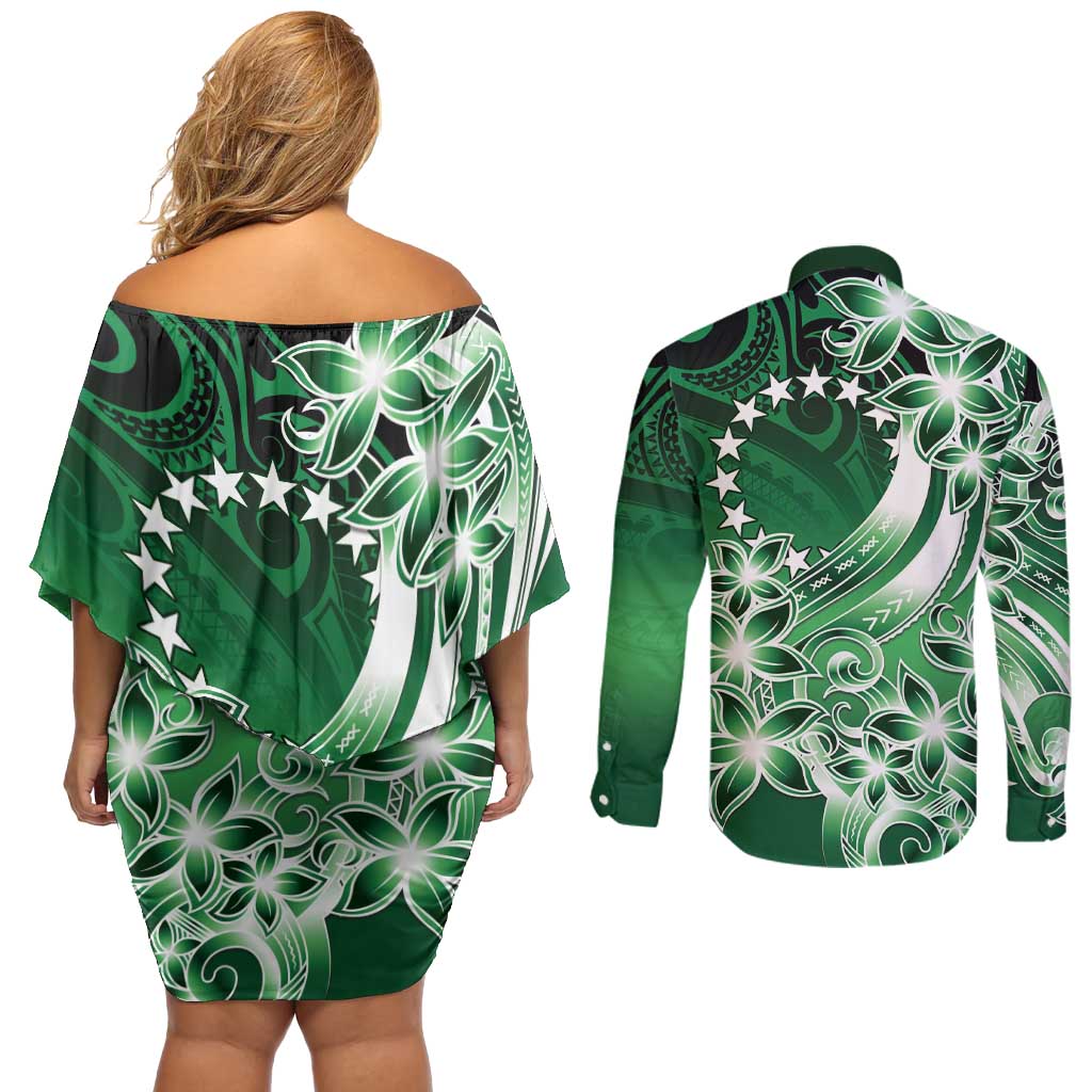 Cook Islands Tattoo Couples Matching Off Shoulder Short Dress and Long Sleeve Button Shirt Plumeria Polynesian Pattern LT9 - Polynesian Pride