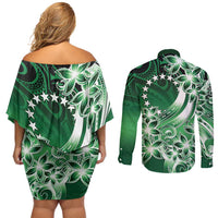 Cook Islands Tattoo Couples Matching Off Shoulder Short Dress and Long Sleeve Button Shirt Plumeria Polynesian Pattern LT9 - Polynesian Pride