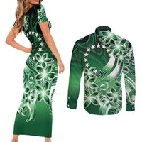 Cook Islands Tattoo Couples Matching Short Sleeve Bodycon Dress and Long Sleeve Button Shirt Plumeria Polynesian Pattern LT9 - Polynesian Pride
