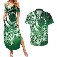 Cook Islands Tattoo Couples Matching Summer Maxi Dress and Hawaiian Shirt Plumeria Polynesian Pattern LT9 Green - Polynesian Pride