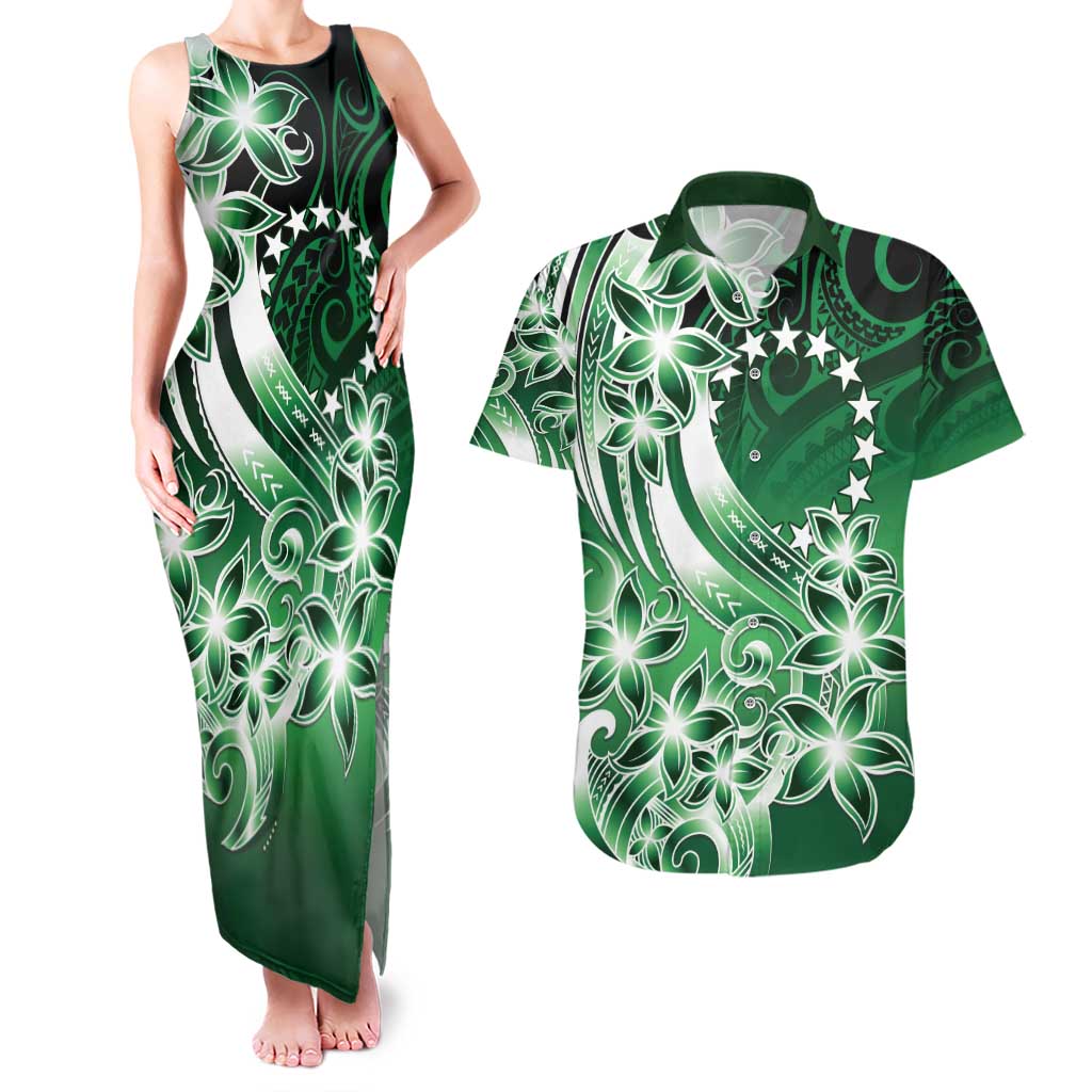 Cook Islands Tattoo Couples Matching Tank Maxi Dress and Hawaiian Shirt Plumeria Polynesian Pattern LT9 Green - Polynesian Pride