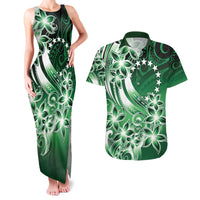 Cook Islands Tattoo Couples Matching Tank Maxi Dress and Hawaiian Shirt Plumeria Polynesian Pattern LT9 Green - Polynesian Pride