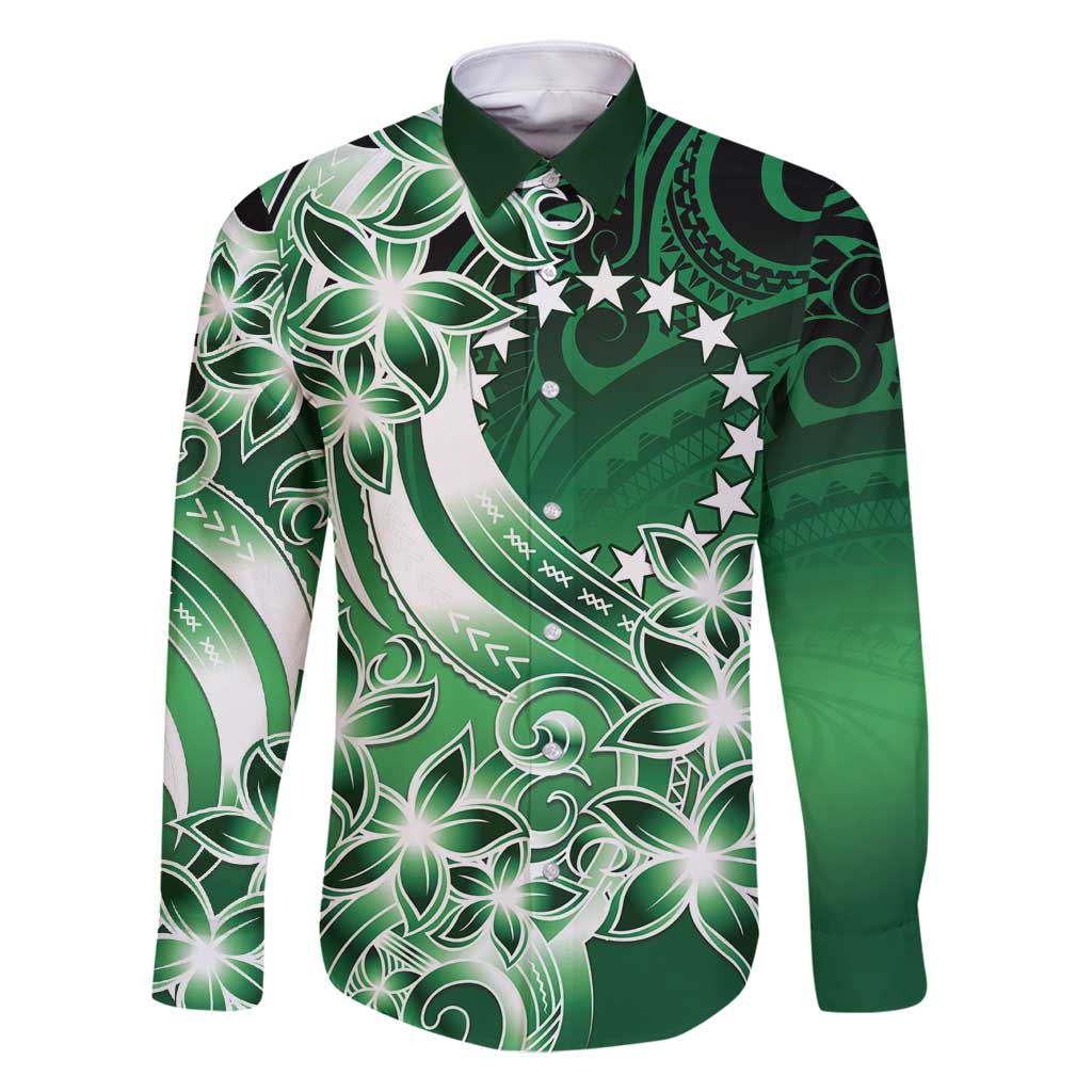 Cook Islands Tattoo Family Matching Off Shoulder Maxi Dress and Hawaiian Shirt Plumeria Polynesian Pattern LT9 Dad's Shirt - Long Sleeve Green - Polynesian Pride