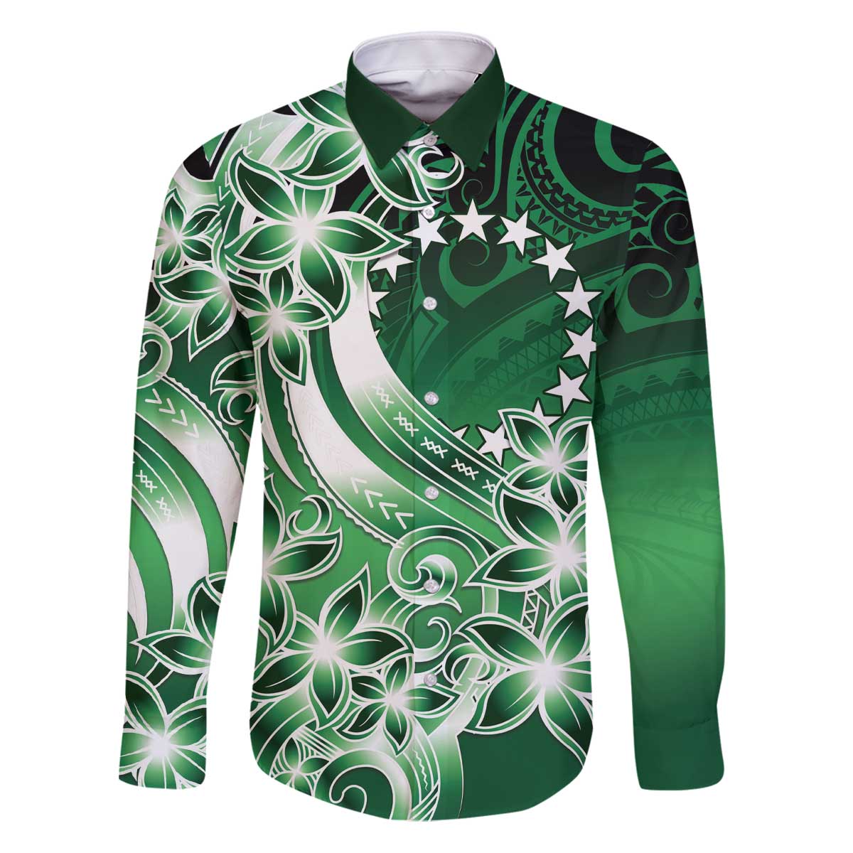 Cook Islands Tattoo Family Matching Puletasi and Hawaiian Shirt Plumeria Polynesian Pattern LT9 Dad's Shirt - Long Sleeve Green - Polynesian Pride