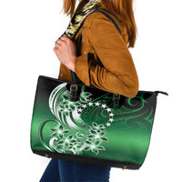 Cook Islands Tattoo Leather Tote Bag Plumeria Polynesian Pattern LT9 Green - Polynesian Pride