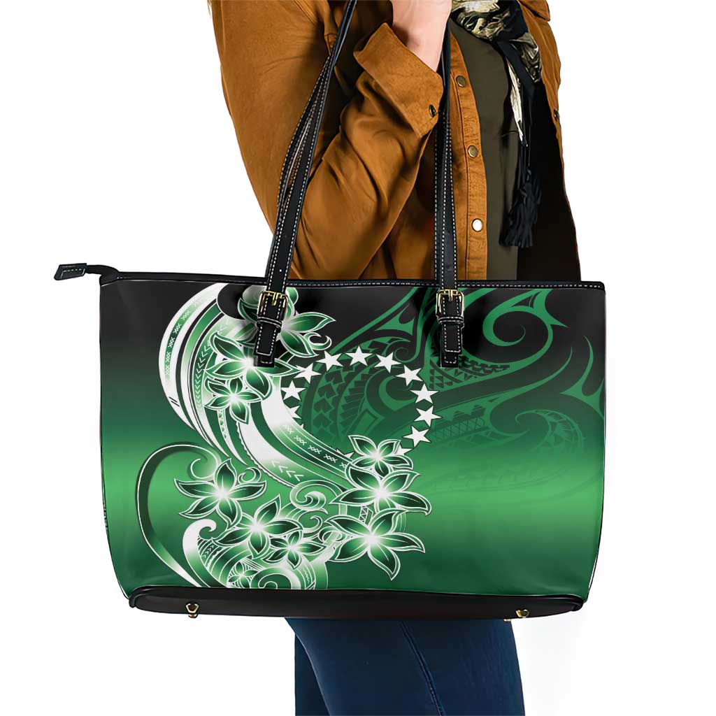 Cook Islands Tattoo Leather Tote Bag Plumeria Polynesian Pattern LT9 - Polynesian Pride