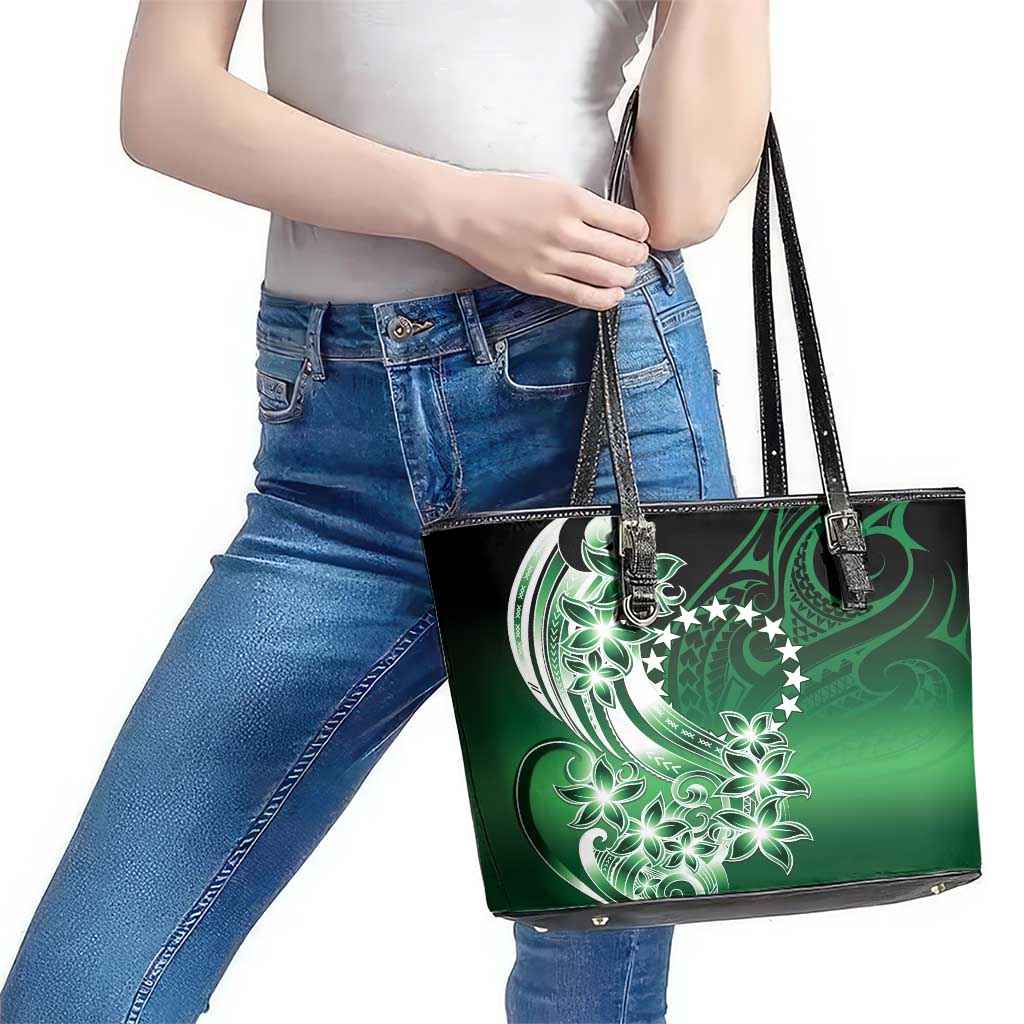 Cook Islands Tattoo Leather Tote Bag Plumeria Polynesian Pattern LT9 - Polynesian Pride