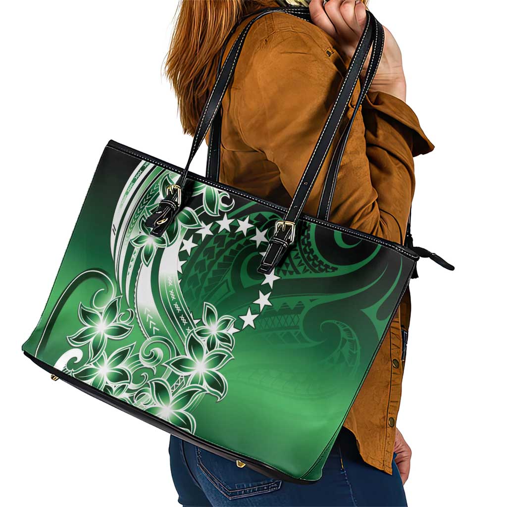 Cook Islands Tattoo Leather Tote Bag Plumeria Polynesian Pattern LT9 - Polynesian Pride